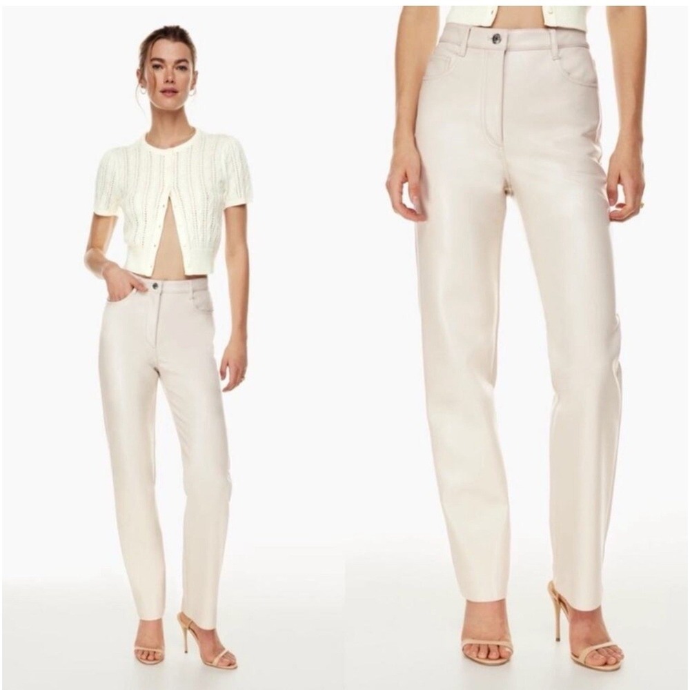 Wilfred Womens Faux Leather Pants Size 6 Ivory Straight Leg 5-Pocket - Picture 1 of 10